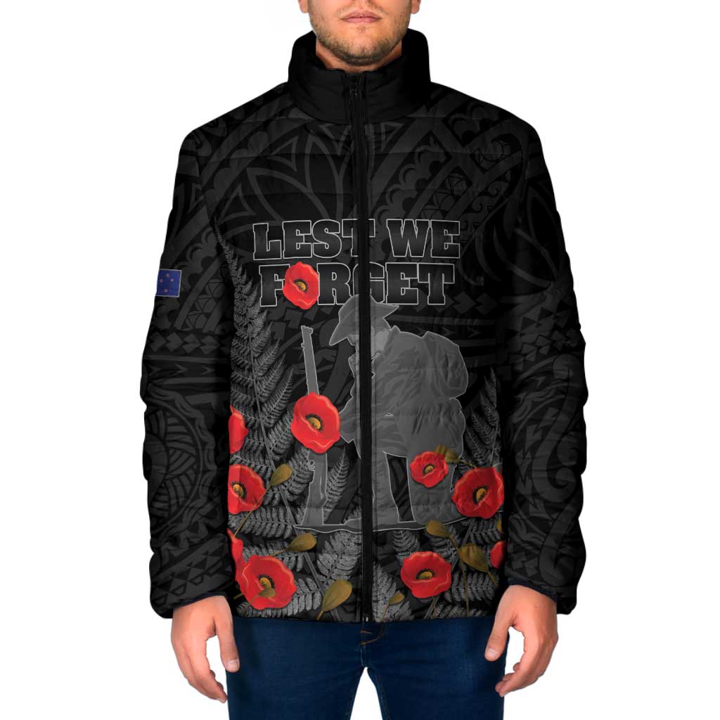 Personalised New Zealand ANZAC Day Padded Jacket Lest We Forget Soldier Memorial
