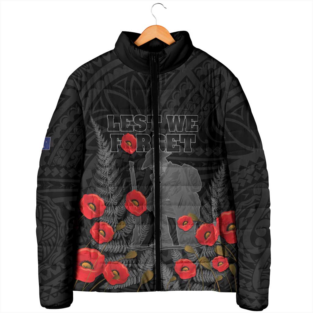 Personalised New Zealand ANZAC Day Padded Jacket Lest We Forget Soldier Memorial