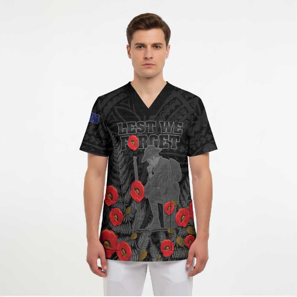 Personalised New Zealand ANZAC Day Scrub Top Lest We Forget Soldier Memorial LT15 - Polynesian Pride