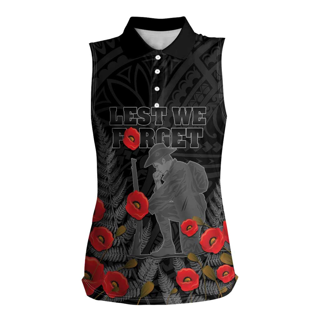 Personalised New Zealand ANZAC Day Women Sleeveless Polo Shirt Lest We Forget Soldier Memorial