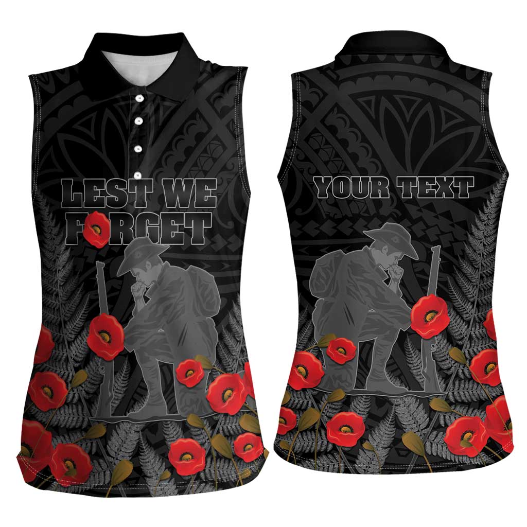 Personalised New Zealand ANZAC Day Women Sleeveless Polo Shirt Lest We Forget Soldier Memorial LT15 - Polynesian Pride