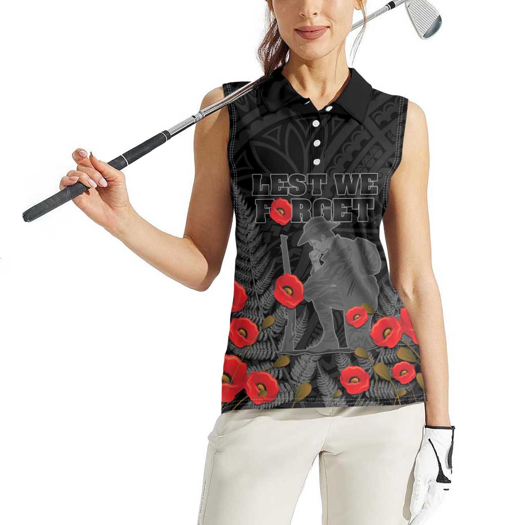 Personalised New Zealand ANZAC Day Women Sleeveless Polo Shirt Lest We Forget Soldier Memorial LT15 - Polynesian Pride