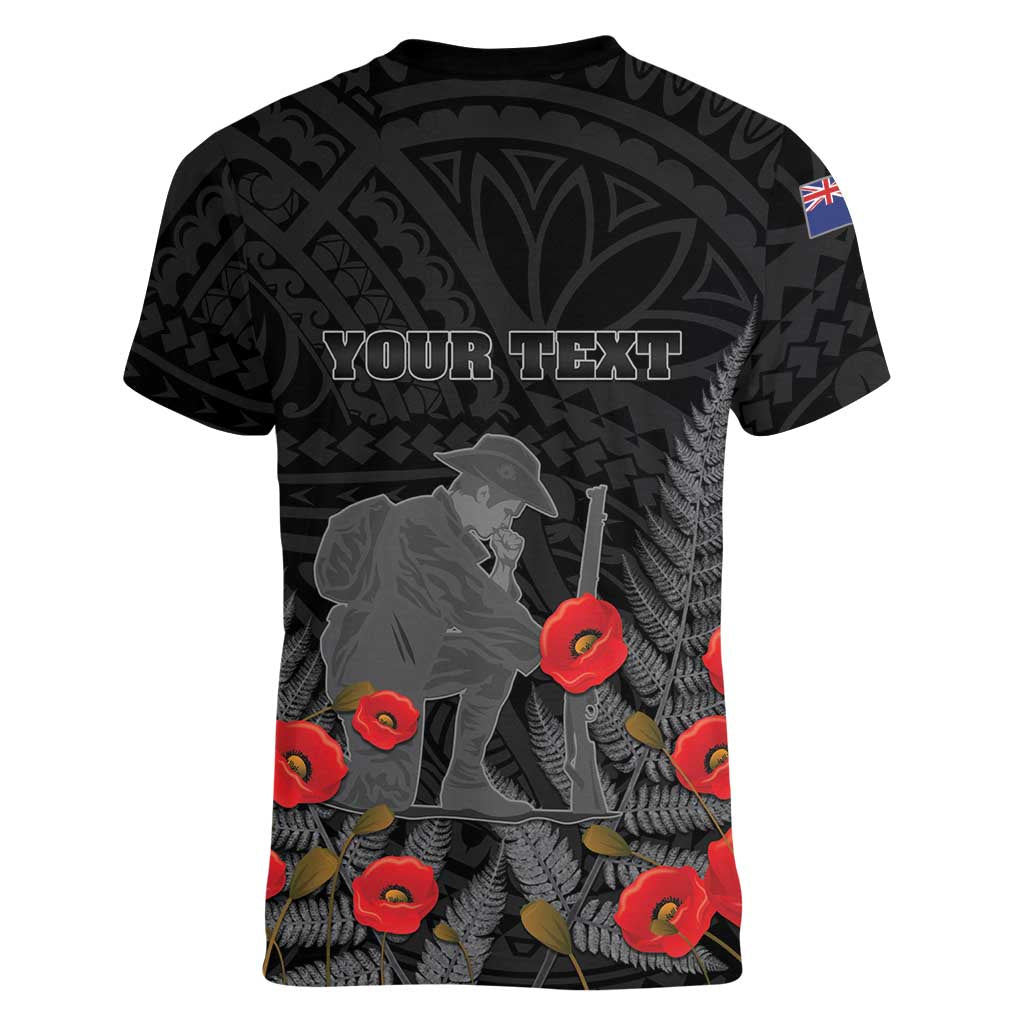 Personalised New Zealand ANZAC Day Women V-Neck T-Shirt Lest We Forget Soldier Memorial LT15 - Polynesian Pride