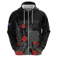 Personalised New Zealand ANZAC Day Zip Hoodie Lest We Forget Soldier Memorial