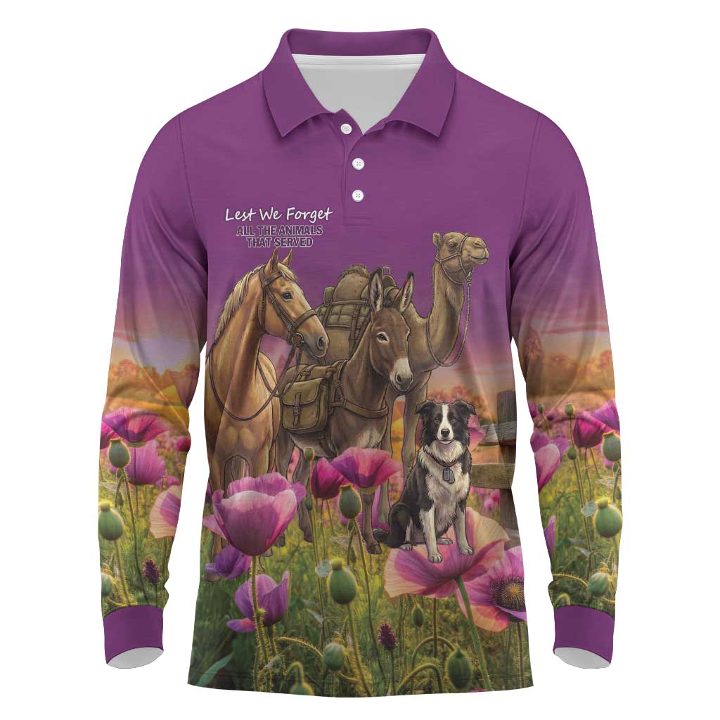 ANZAC Day Long Sleeve Polo Shirt Lest We Forget The Animals Of War