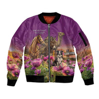 ANZAC Day Sleeve Zip Bomber Jacket Lest We Forget The Animals Of War LT15 Unisex Purple - Polynesian Pride