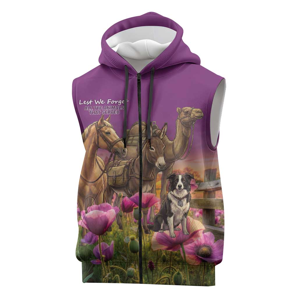 ANZAC Day Sleeveless Zip Hoodie Lest We Forget The Animals Of War