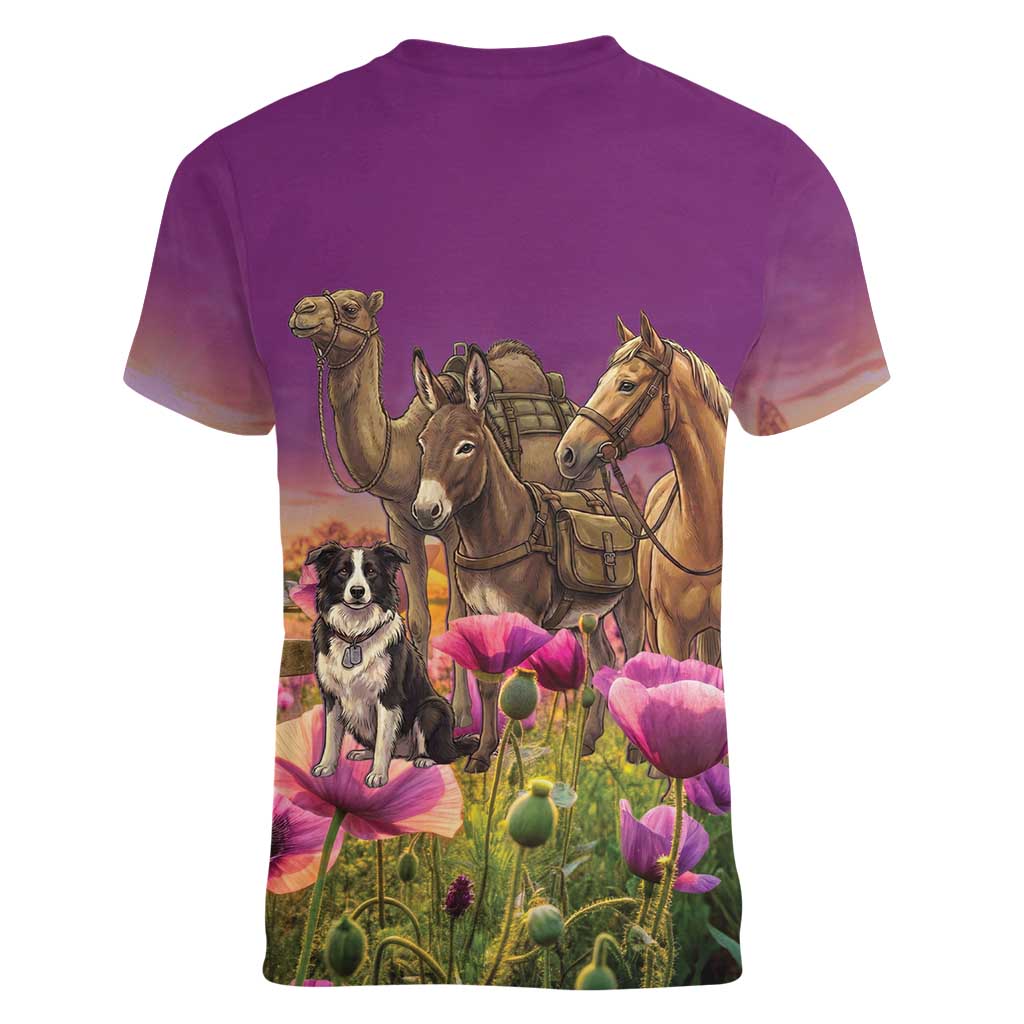 ANZAC Day Women V-Neck T-Shirt Lest We Forget The Animals Of War