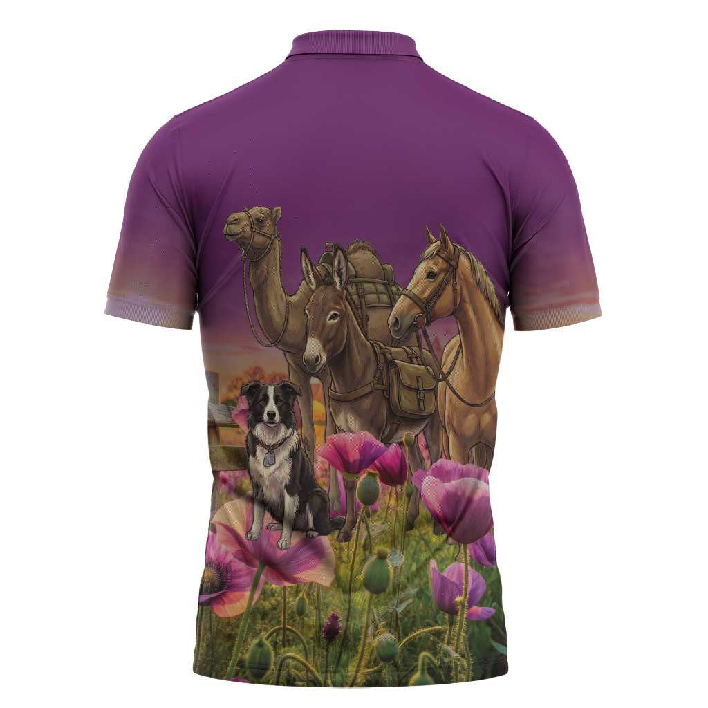 ANZAC Day Zipper Polo Shirt Lest We Forget The Animals Of War