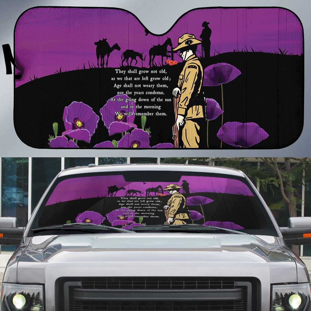 ANZAC Soldier and War Animals Auto Sun Shade We Will Remember Them