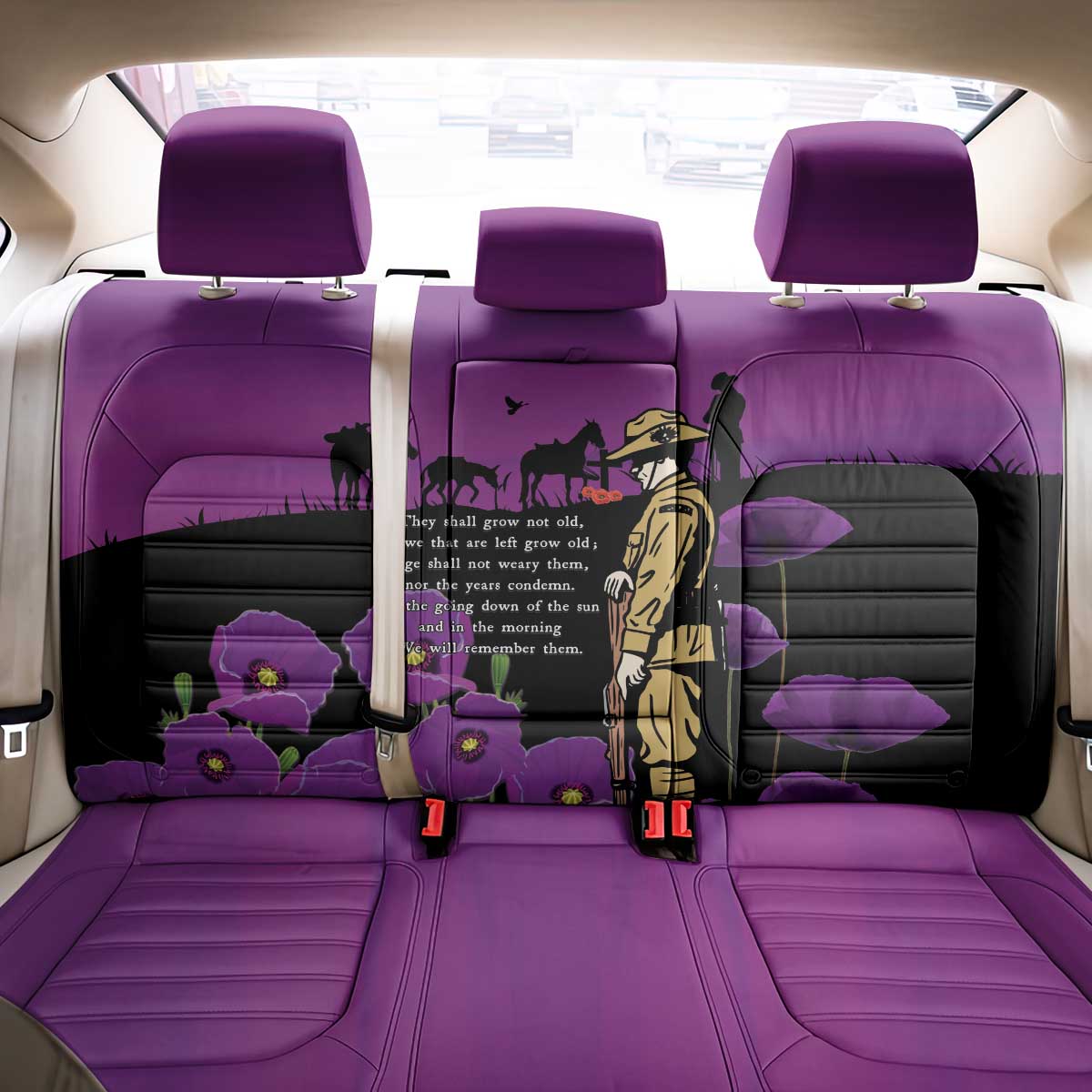 ANZAC Soldier and War Animals Back Car Seat Cover We Will Remember Them