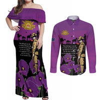 ANZAC Soldier and War Animals Couples Matching Off Shoulder Maxi Dress and Long Sleeve Button Shirt We Will Remember Them