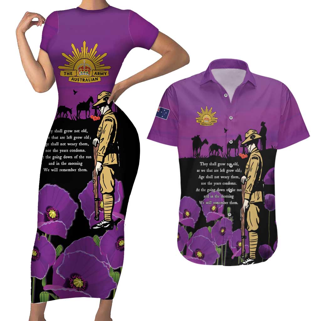 ANZAC Soldier and War Animals Couples Matching Short Sleeve Bodycon Dress and Hawaiian Shirt We Will Remember Them