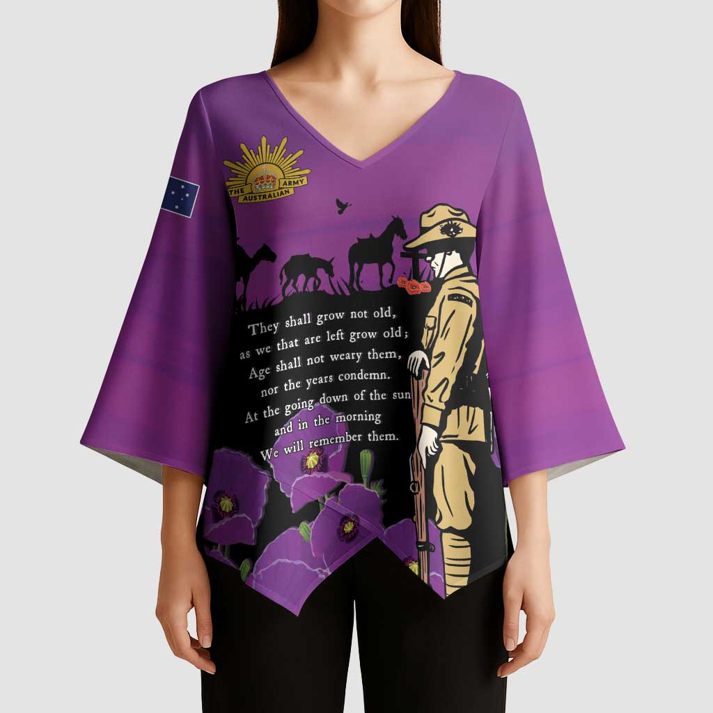 ANZAC Soldier and War Animals Kimono Sleeve Blouse We Will Remember Them
