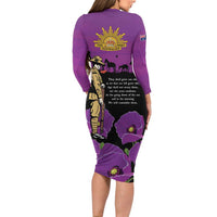 ANZAC Soldier and War Animals Long Sleeve Bodycon Dress We Will Remember Them