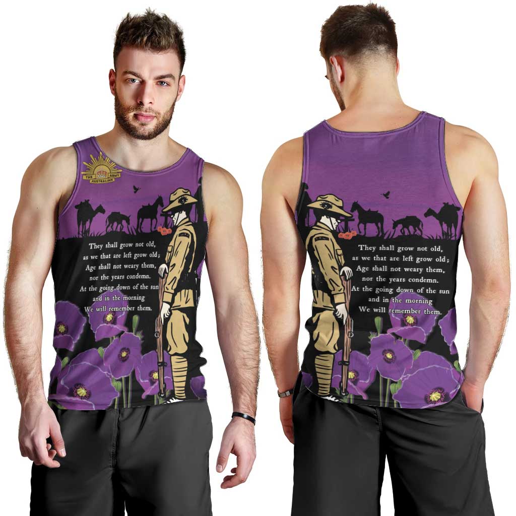 ANZAC Soldier and War Animals Men Tank Top We Will Remember Them