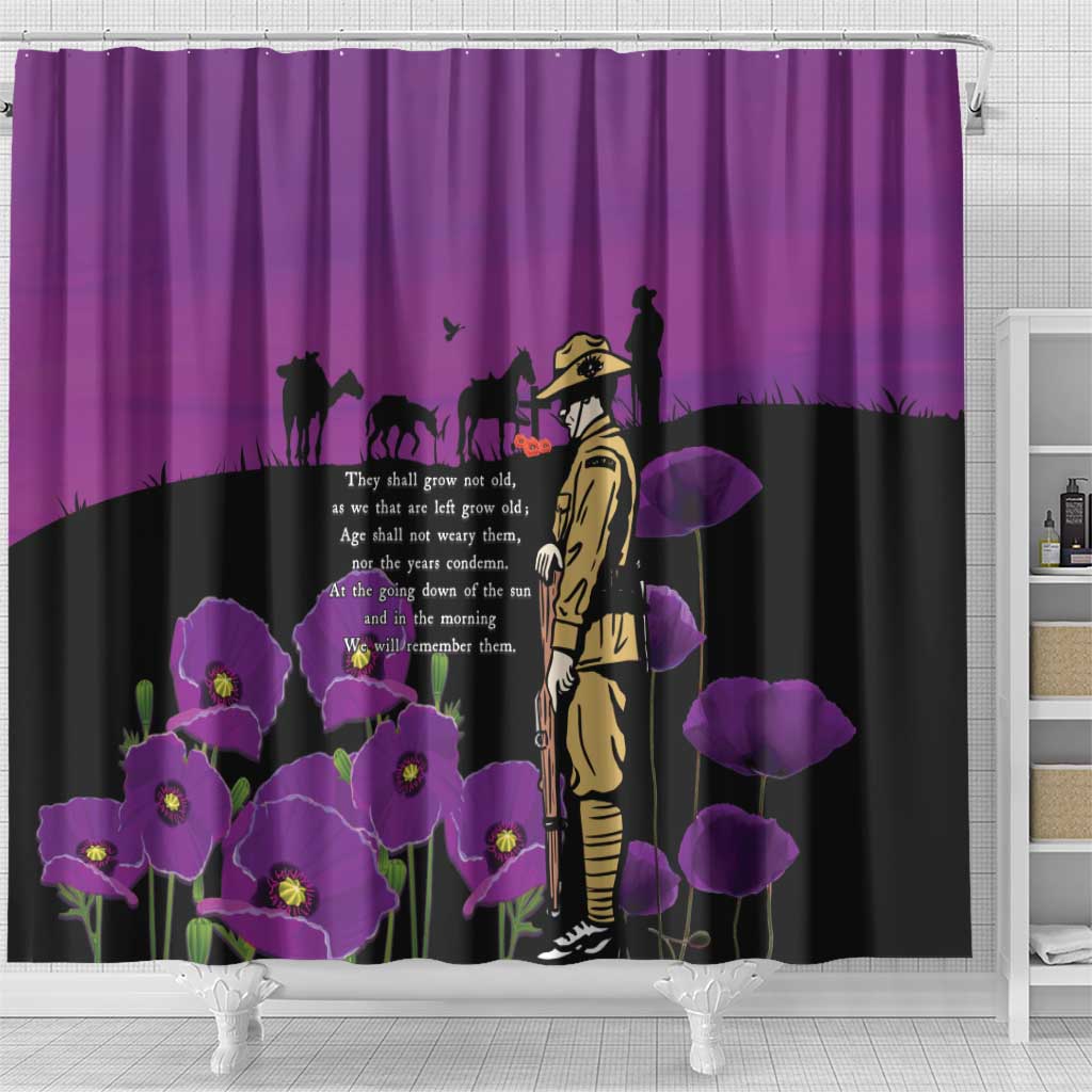 ANZAC Soldier and War Animals Shower Curtain We Will Remember Them