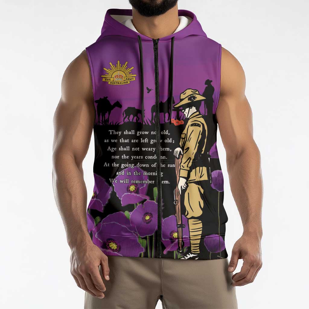 ANZAC Soldier and War Animals Sleeveless Zip Hoodie We Will Remember Them