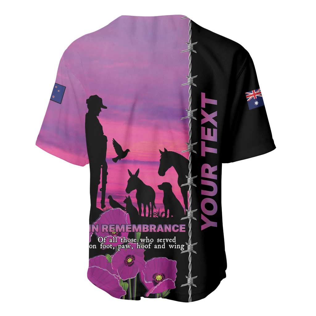 Personalised ANZAC War Animals Baseball Jersey Lest We Forget Memorial
