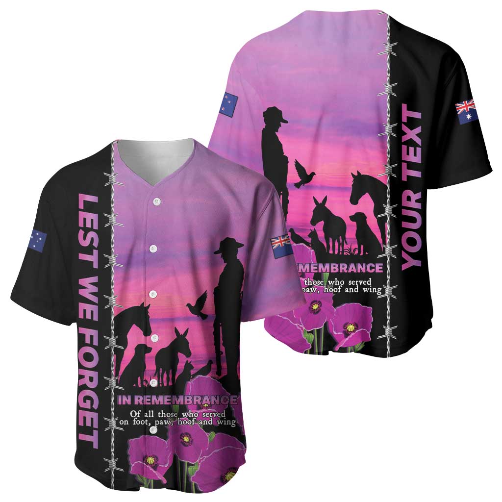 Personalised ANZAC War Animals Baseball Jersey Lest We Forget Memorial