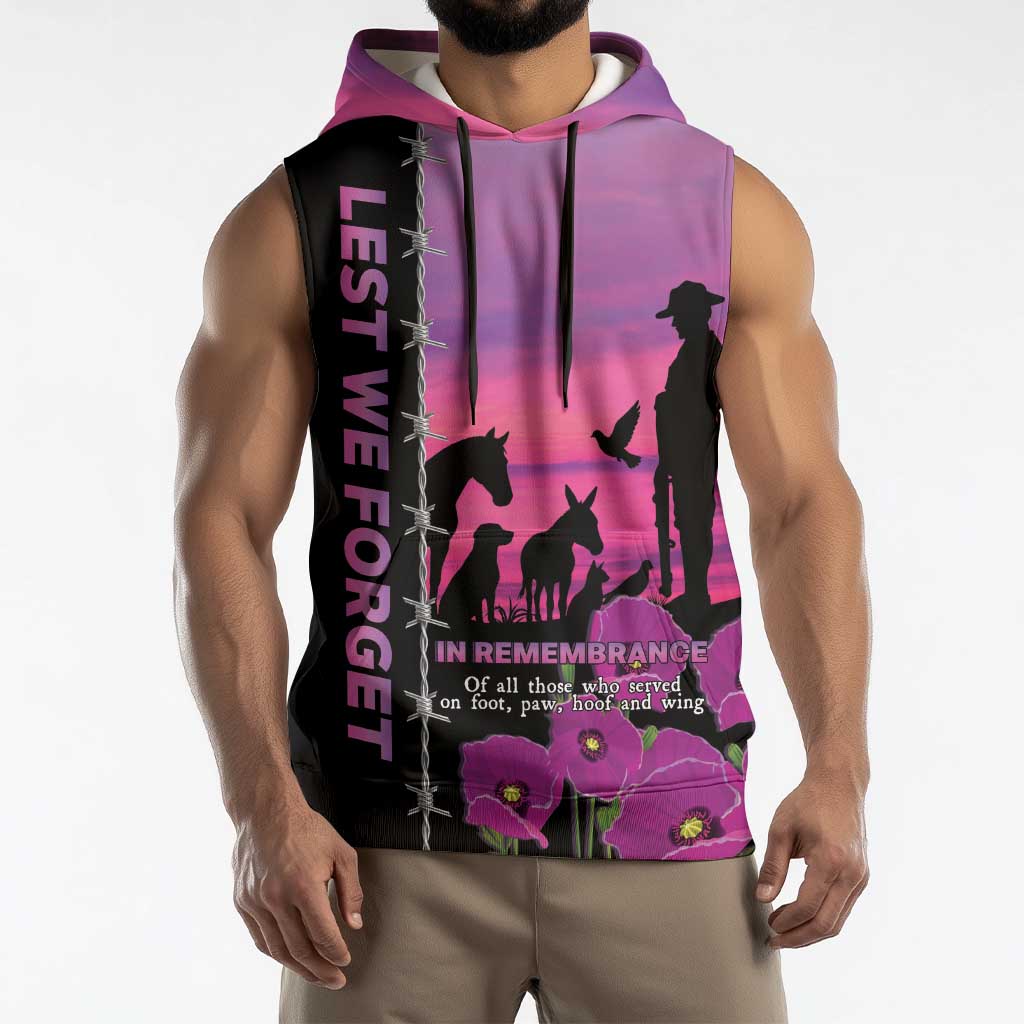 Personalised ANZAC War Animals Sleeveless Hoodie Lest We Forget Memorial