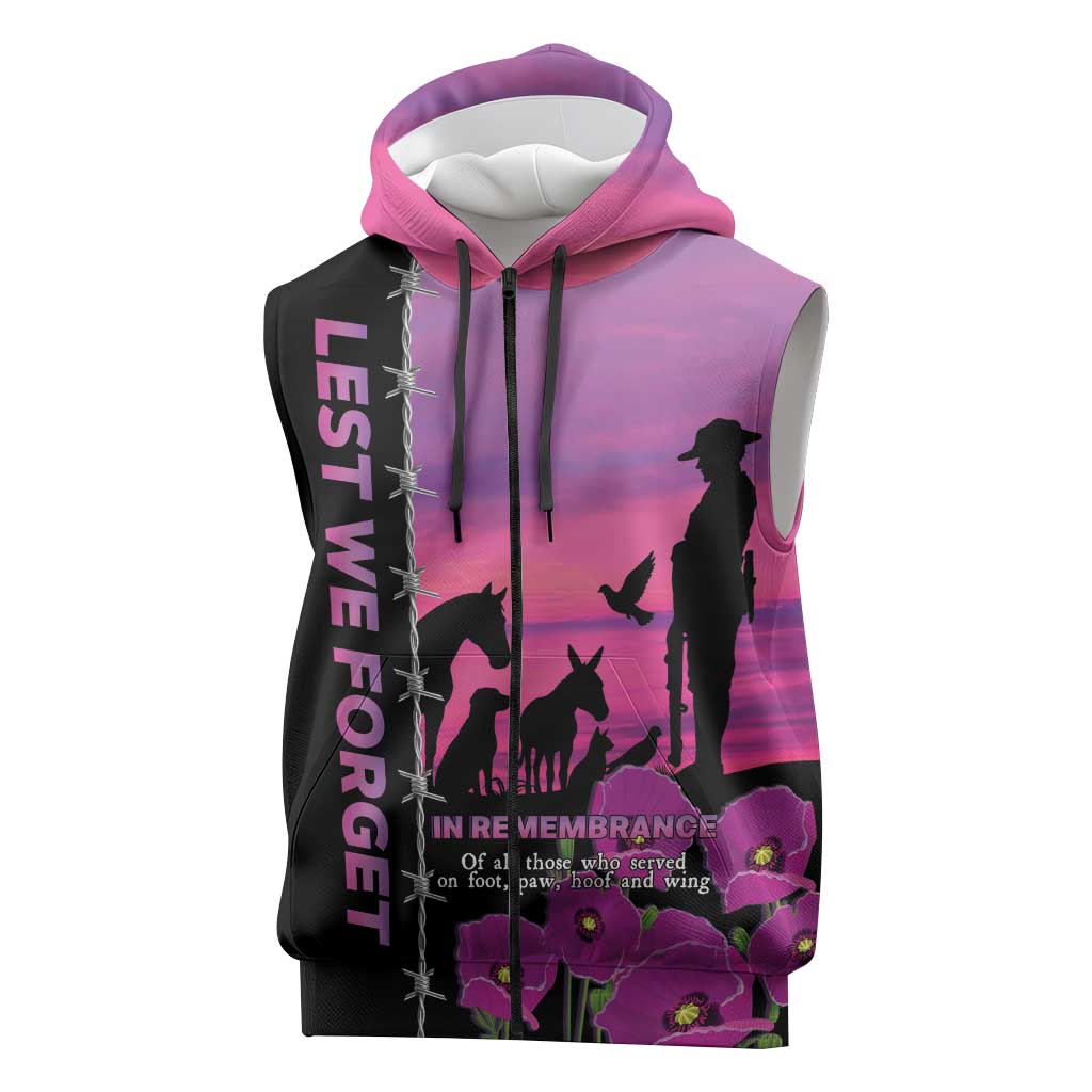 Personalised ANZAC War Animals Sleeveless Zip Hoodie Lest We Forget Memorial