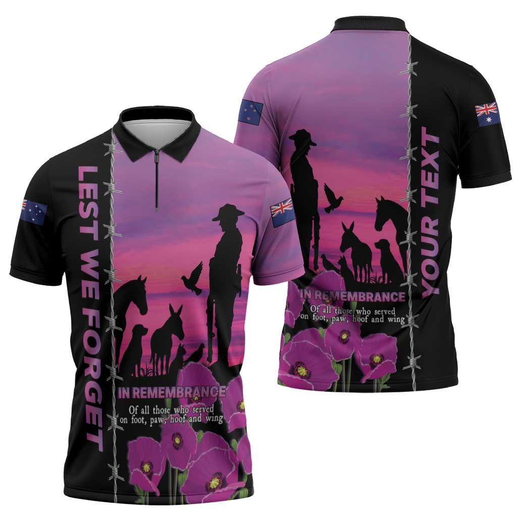 Personalised ANZAC War Animals Zipper Polo Shirt Lest We Forget Memorial