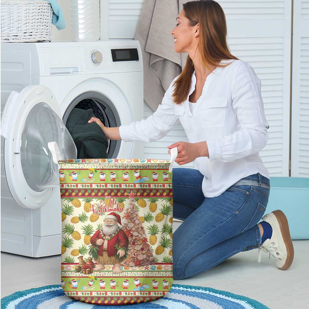 Hawaiian Santa Aloha Pineapple Christmas Laundry Basket Mele Kalikimaka - Polynesian Pride