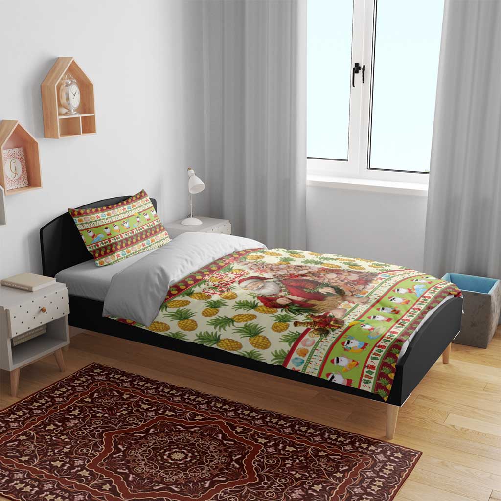 Hawaiian Santa Aloha Pineapple Christmas Bedding Set Mele Kalikimaka - Polynesian Pride