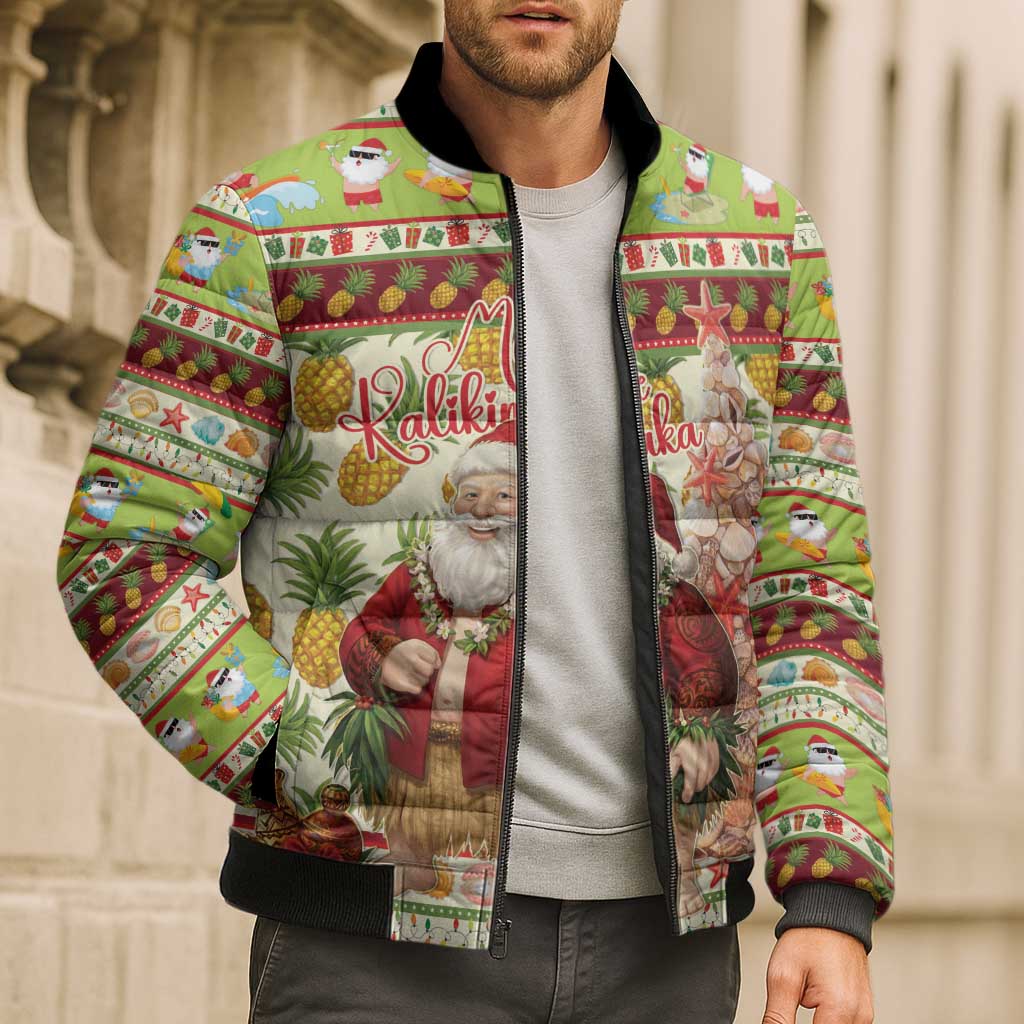 Hawaiian Santa Aloha Pineapple Christmas Bomber Puffer Jacket Mele Kalikimaka - Polynesian Pride