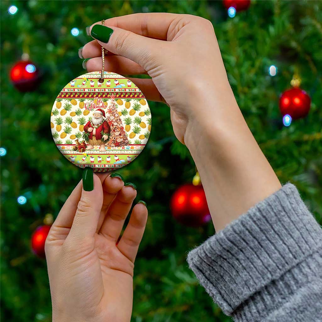 Hawaiian Santa Aloha Pineapple Christmas Ceramic Ornament Mele Kalikimaka - Polynesian Pride