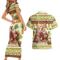 Hawaiian Santa Aloha Pineapple Christmas Couples Matching Short Sleeve Bodycon Dress and Hawaiian Shirt Mele Kalikimaka LT15 - Polynesian Pride
