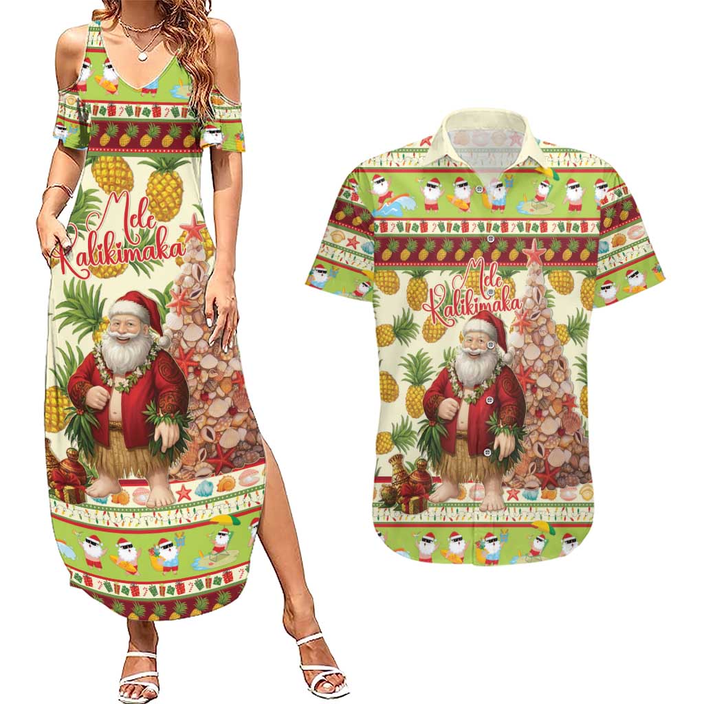 Hawaiian Santa Aloha Pineapple Christmas Couples Matching Summer Maxi Dress and Hawaiian Shirt Mele Kalikimaka - Polynesian Pride