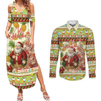 Hawaiian Santa Aloha Pineapple Christmas Couples Matching Summer Maxi Dress and Long Sleeve Button Shirt Mele Kalikimaka - Polynesian Pride