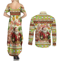 Hawaiian Santa Aloha Pineapple Christmas Couples Matching Summer Maxi Dress and Long Sleeve Button Shirt Mele Kalikimaka - Polynesian Pride