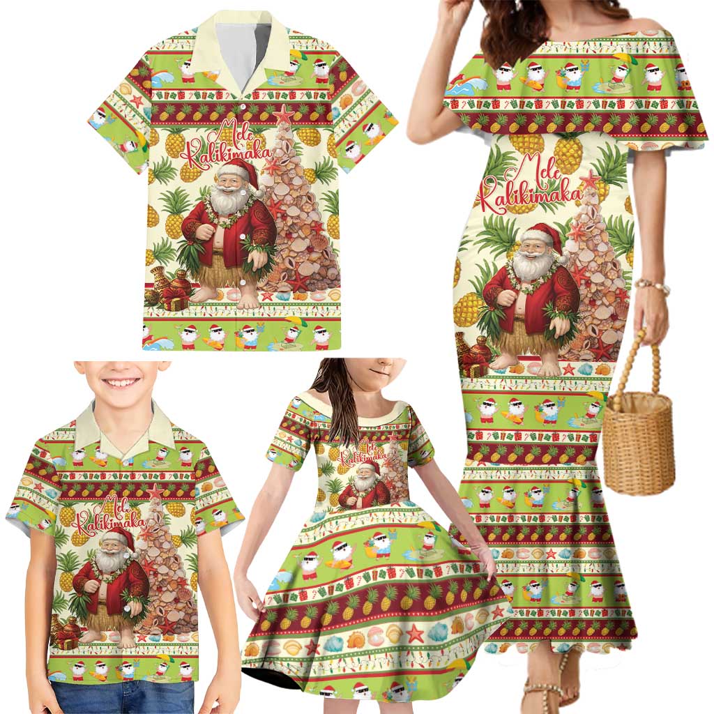 Hawaiian Santa Aloha Pineapple Christmas Family Matching Mermaid Dress and Hawaiian Shirt Mele Kalikimaka - Polynesian Pride