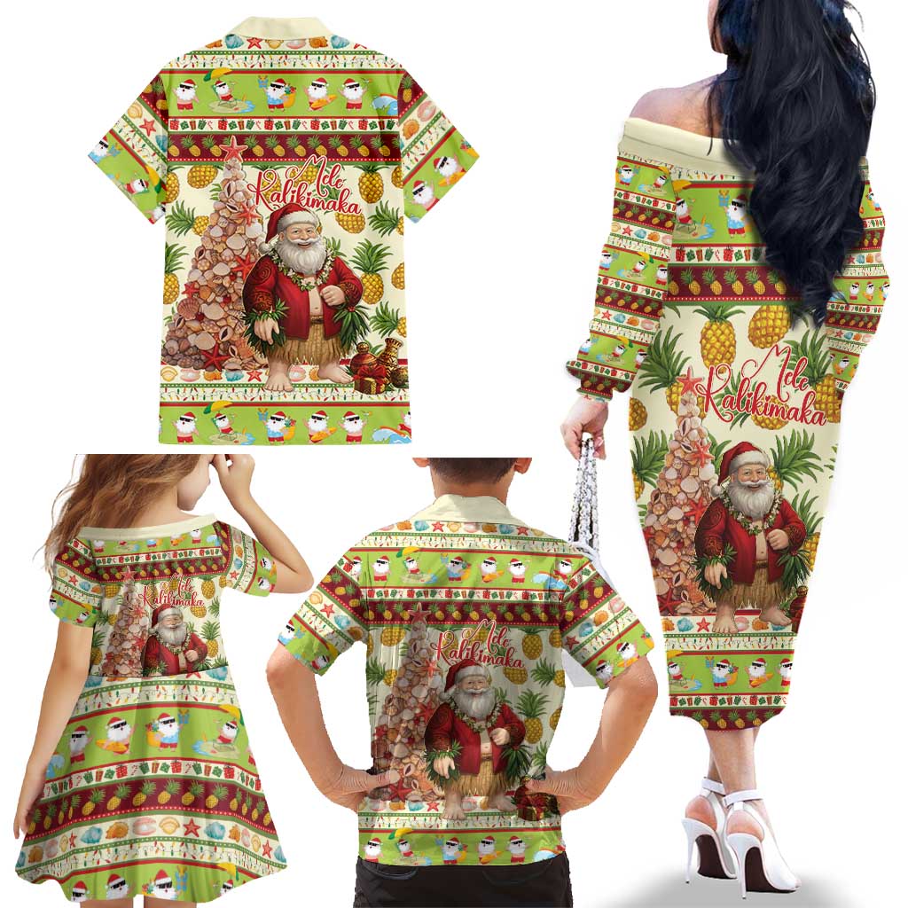 Hawaiian Santa Aloha Pineapple Christmas Family Matching Off The Shoulder Long Sleeve Dress and Hawaiian Shirt Mele Kalikimaka LT15 - Polynesian Pride