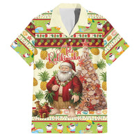 Hawaiian Santa Aloha Pineapple Christmas Family Matching Puletasi and Hawaiian Shirt Mele Kalikimaka LT15 Dad's Shirt - Short Sleeve Cream - Polynesian Pride