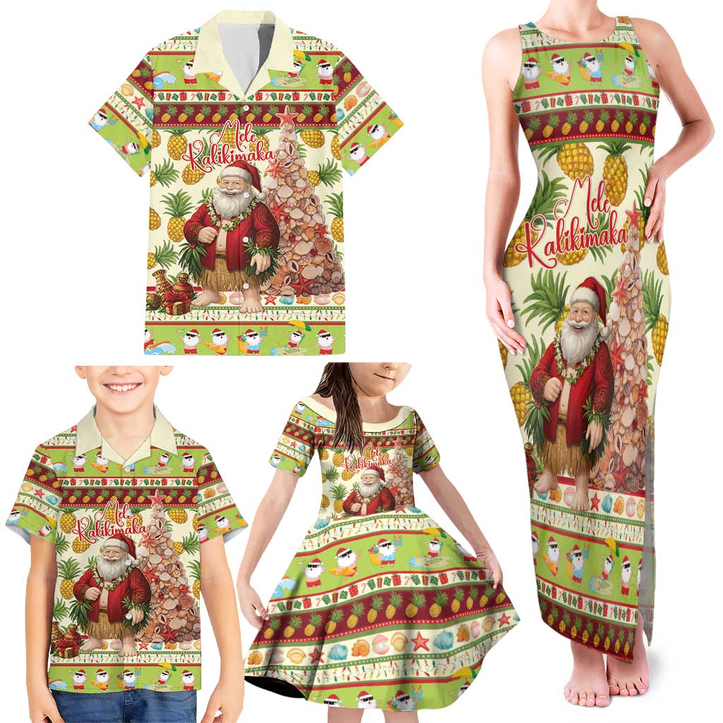 Hawaiian Santa Aloha Pineapple Christmas Family Matching Tank Maxi Dress and Hawaiian Shirt Mele Kalikimaka LT15 - Polynesian Pride