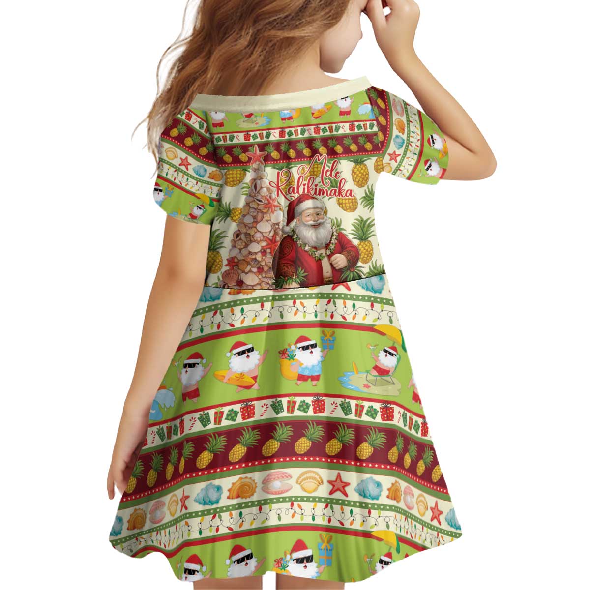 Hawaiian Santa Aloha Pineapple Christmas Kid Short Sleeve Dress Mele Kalikimaka - Polynesian Pride