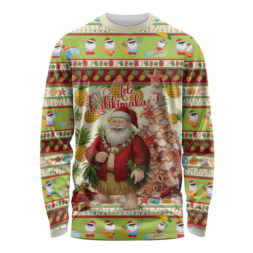 Hawaiian Santa Aloha Pineapple Christmas Long Sleeve Shirt Mele Kalikimaka LT15 Unisex Cream - Polynesian Pride