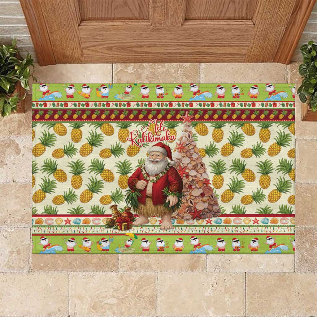 Hawaiian Santa Aloha Pineapple Christmas Rubber Doormat Mele Kalikimaka LT15 Cream - Polynesian Pride