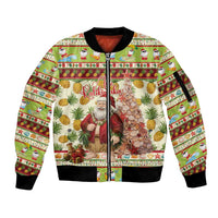 Hawaiian Santa Aloha Pineapple Christmas Sleeve Zip Bomber Jacket Mele Kalikimaka LT15 Unisex Cream - Polynesian Pride