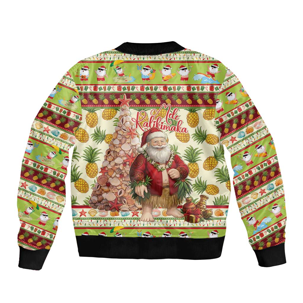 Hawaiian Santa Aloha Pineapple Christmas Sleeve Zip Bomber Jacket Mele Kalikimaka LT15 - Polynesian Pride