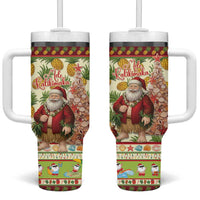Hawaiian Santa Aloha Pineapple Christmas Tumbler With Handle Mele Kalikimaka LT15 One Size: 40 oz Cream - Polynesian Pride