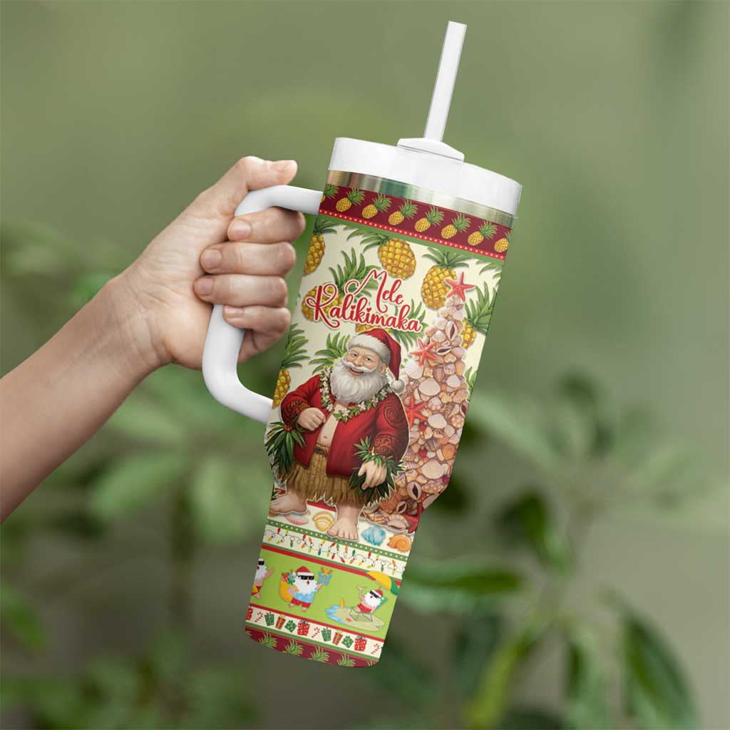 Hawaiian Santa Aloha Pineapple Christmas Tumbler With Handle Mele Kalikimaka LT15 - Polynesian Pride