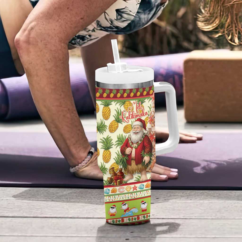 Hawaiian Santa Aloha Pineapple Christmas Tumbler With Handle Mele Kalikimaka LT15 - Polynesian Pride