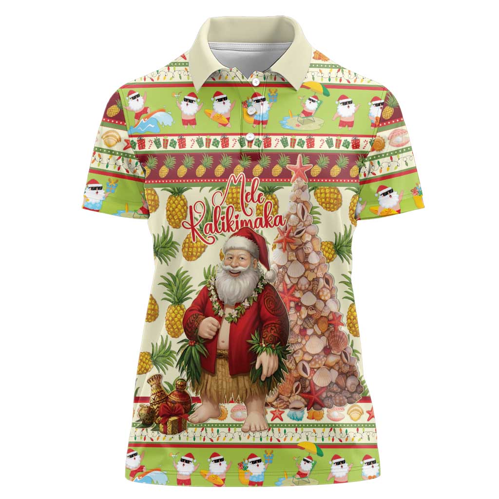 Hawaiian Santa Aloha Pineapple Christmas Women Polo Shirt Mele Kalikimaka - Polynesian Pride