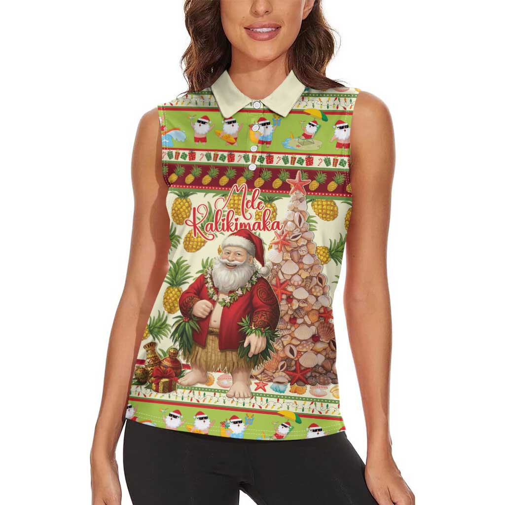 Hawaiian Santa Aloha Pineapple Christmas Women Sleeveless Polo Shirt Mele Kalikimaka - Polynesian Pride