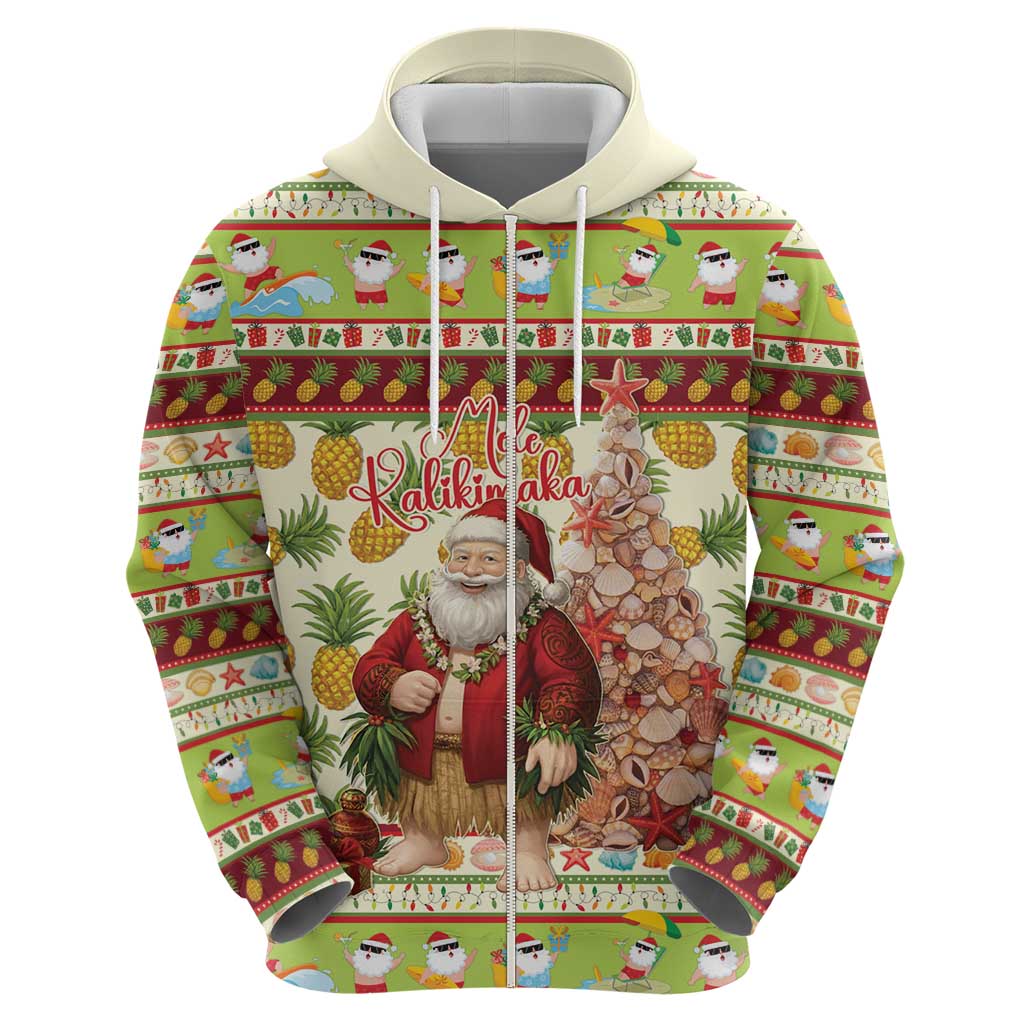 Hawaiian Santa Aloha Pineapple Christmas Zip Hoodie Mele Kalikimaka - Polynesian Pride